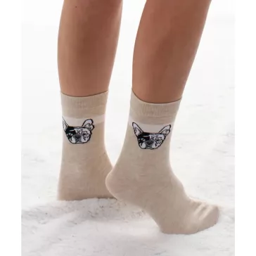 Mopsz kutyás zokni bézs