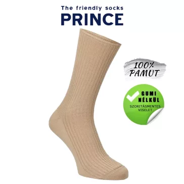 Gumi nélküli zokni 100% pamut bézs Prince