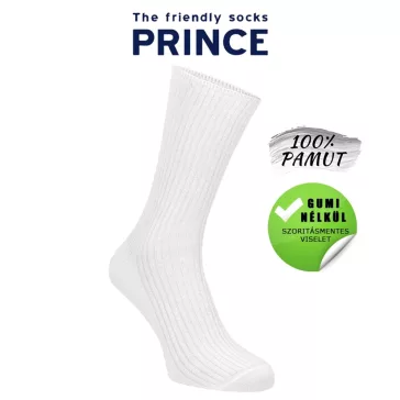 Gumi nélküli zokni 100% pamut fehér Prince