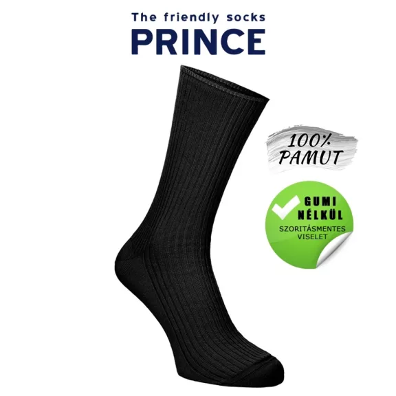 Gumi nélküli zokni 100% pamut fekete Prince Gumi nélküli zokni 100% pamut fekete Prince