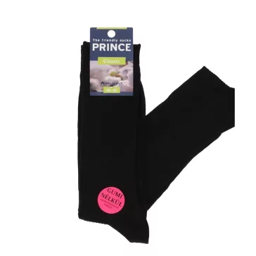 Gumi nélküli zokni 100% pamut fekete Prince