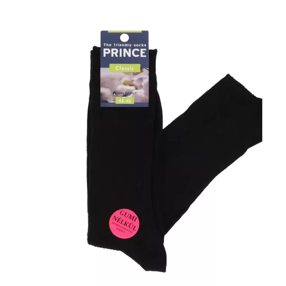 Gumi nélküli zokni 100% pamut fekete Prince Gumi nélküli zokni 100% pamut fekete Prince