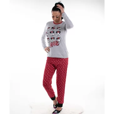 Minnie női pizsama pamut szürke pöttyös 