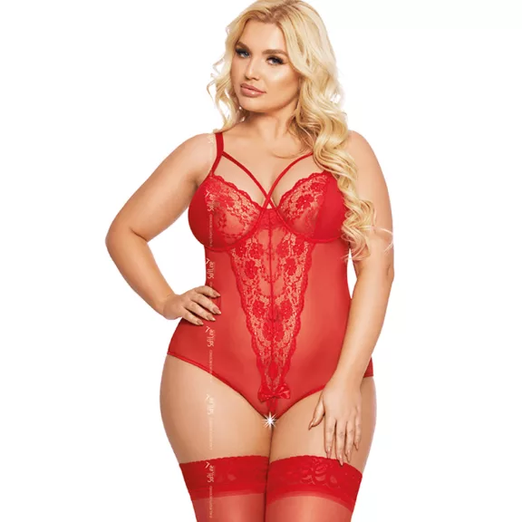 Nagyméretű alul nyitott piros csipkés szexi body Amanda Nagyméretű alul nyitott piros csipkés szexi body Amanda