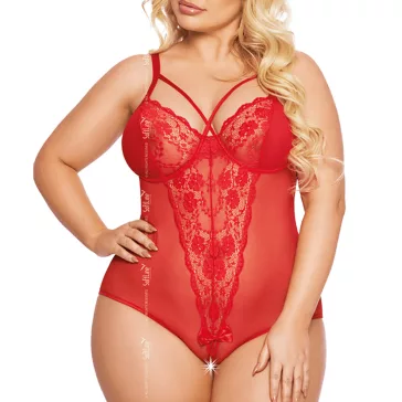 Nagyméretű alul nyitott piros csipkés szexi body Amanda