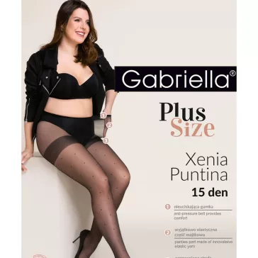   Nagyméretű Gabriella pöttyös harisnya fekete 15 den Puntina